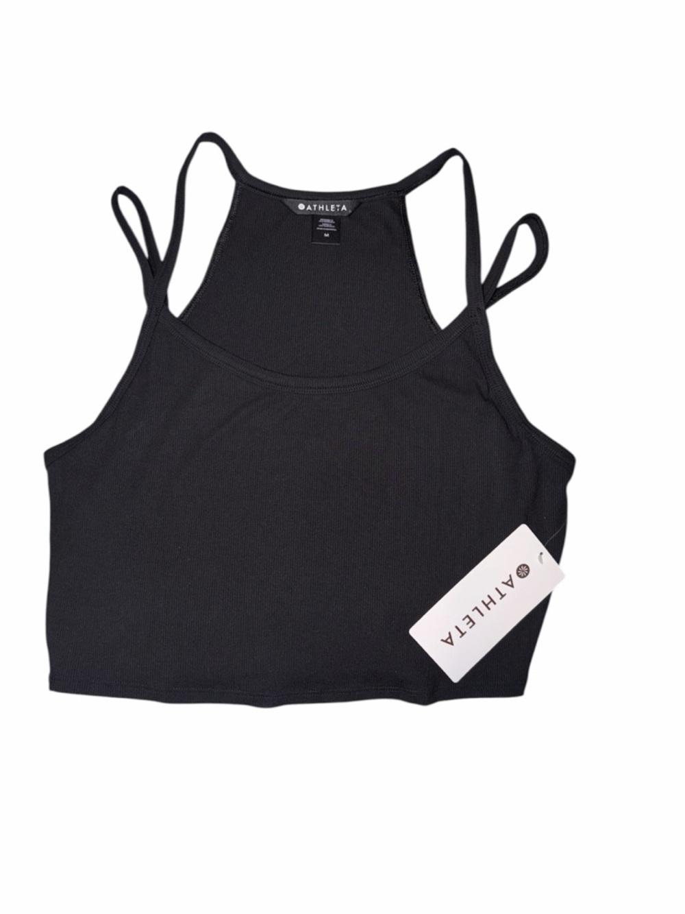 NWT Athleta Signature Rib Wide Binding Tank Black Cropped Medium - Picture 2 of 3